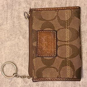 Coach Coin Purse BrownCanvas Change Key Ring Signature Small Pouch Bag